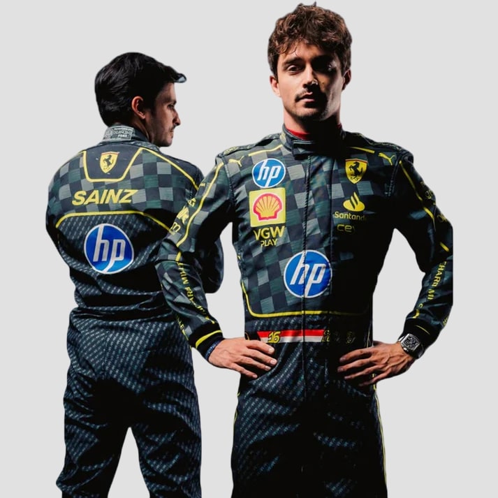 Black Carbon  Fibre Pattern Motorsport Racing Suit