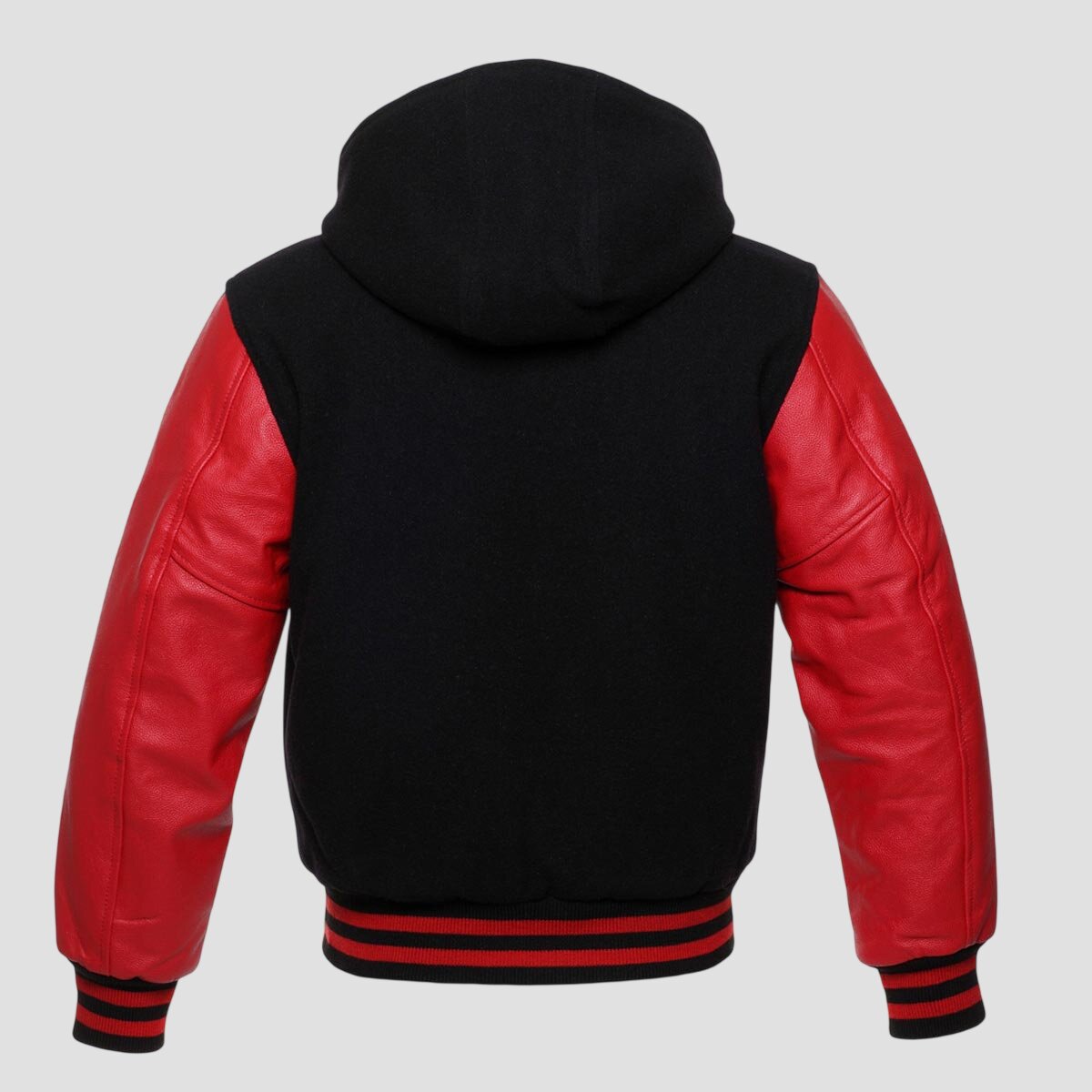 Men Black and Red Hooded Varsity Jacket