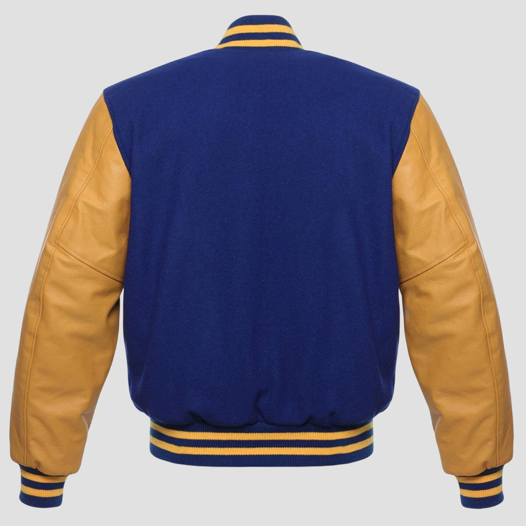 Men Blue and Yellow Hybrid Varsity Jacket