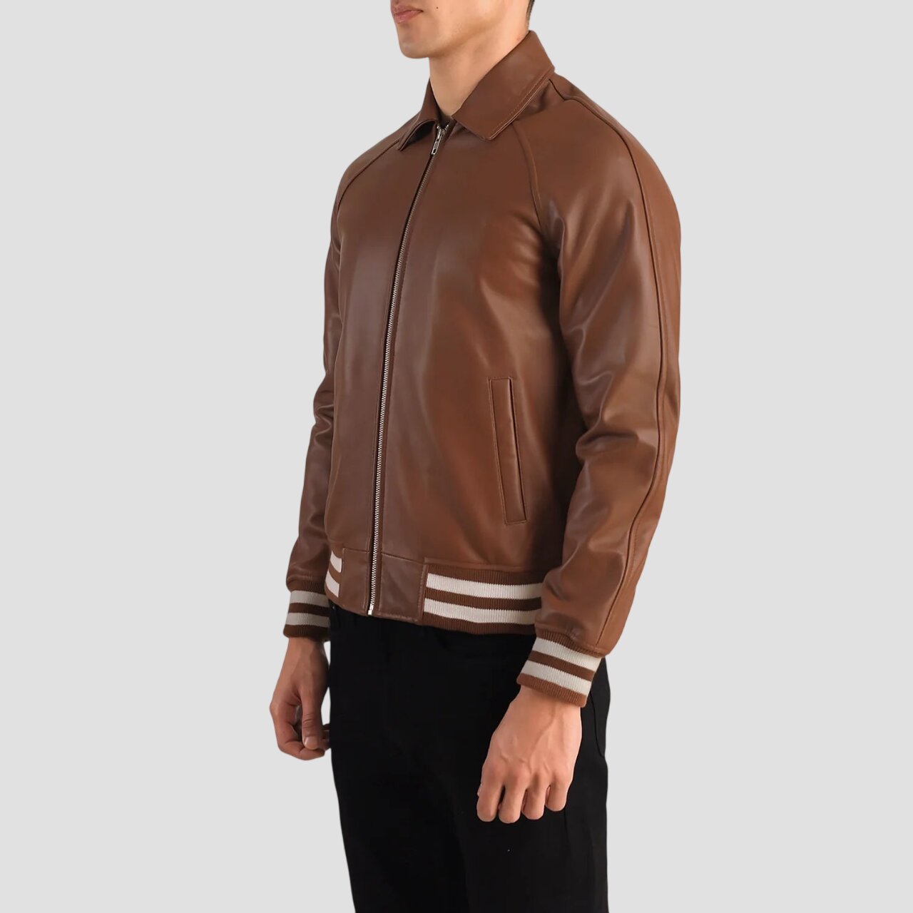 Men Dark Brown Premium Genuine Leather Varsity Jacket