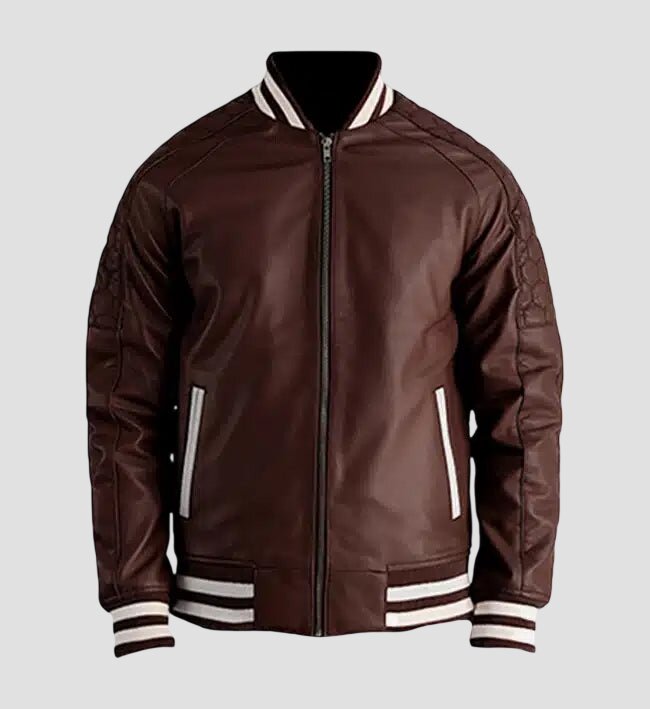 Men Maroon Premium Genuine Leather Varsity Jacket