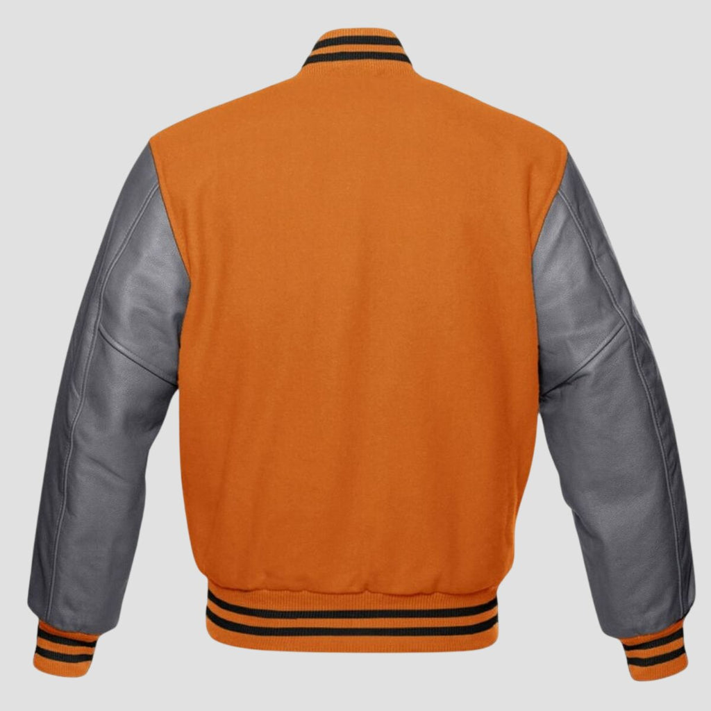 Men Orange and Grey Baseball Varsity Jacket