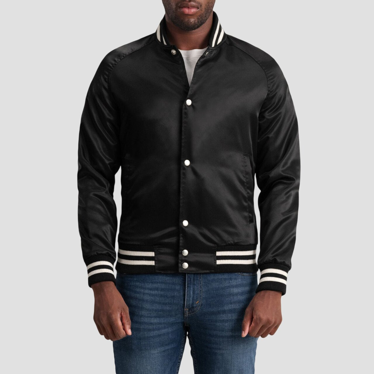 Men Premium Black Satin Varsity Jacket