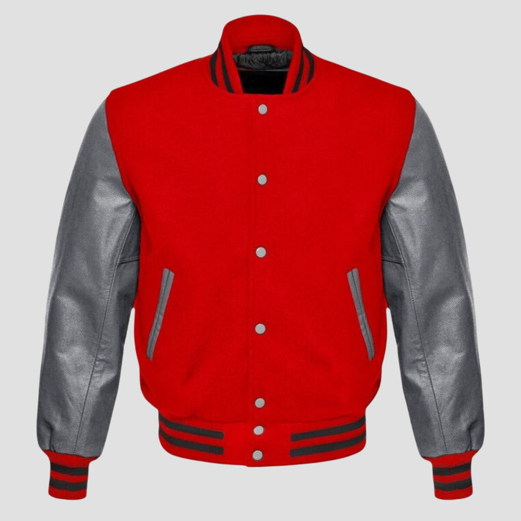Men Red and Grey Baseball Varsity Jacket