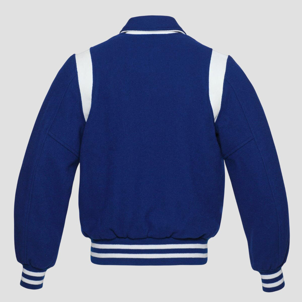 Men Royal Blue and White Wool Varsity Jacket