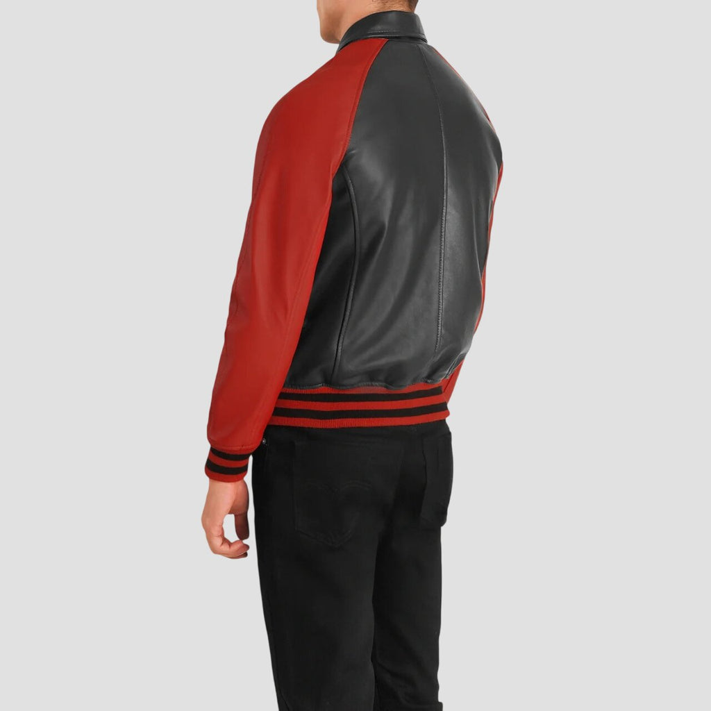 Men Stylish Black and Red Leather Varsity Jacket