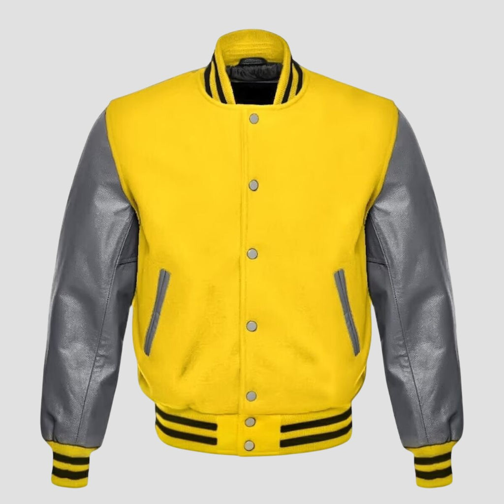 Men Yellow and Gray Baseball Varsity Jacket