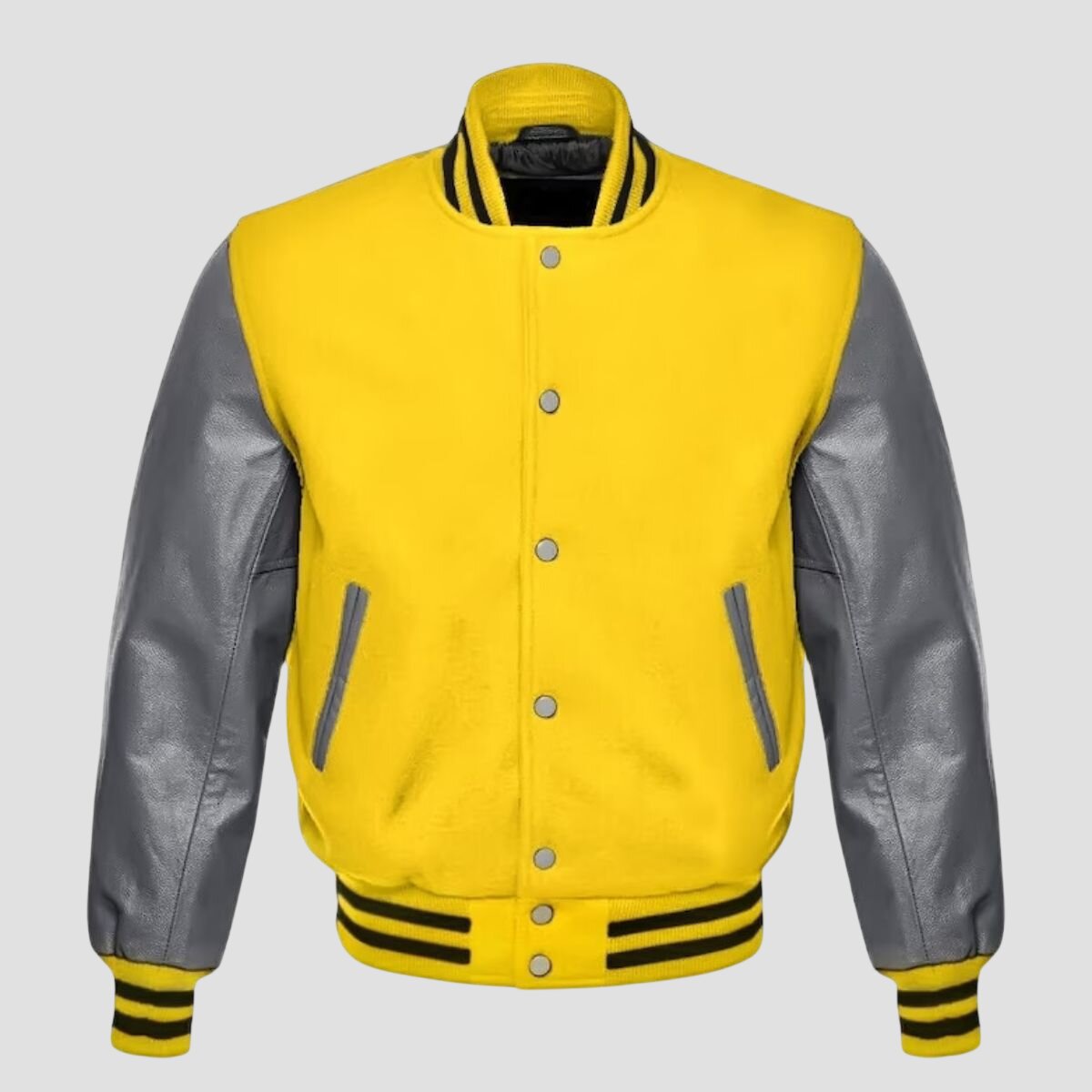 Men Yellow and Gray Baseball Varsity Jacket