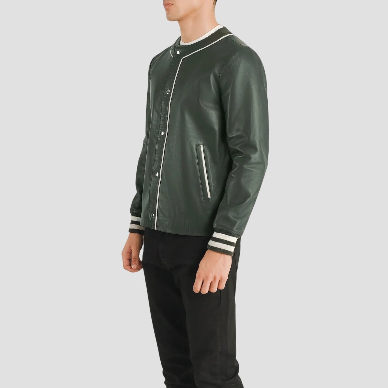 Men's Timeless Green Leather Varsity Jacket