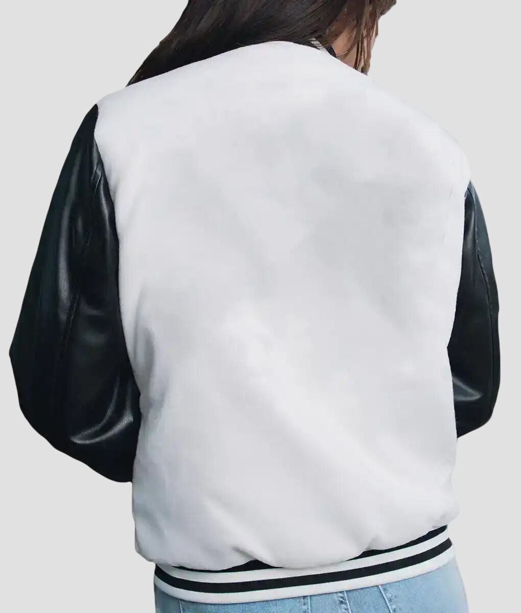 Women Black and White Leather Varsity Jacket