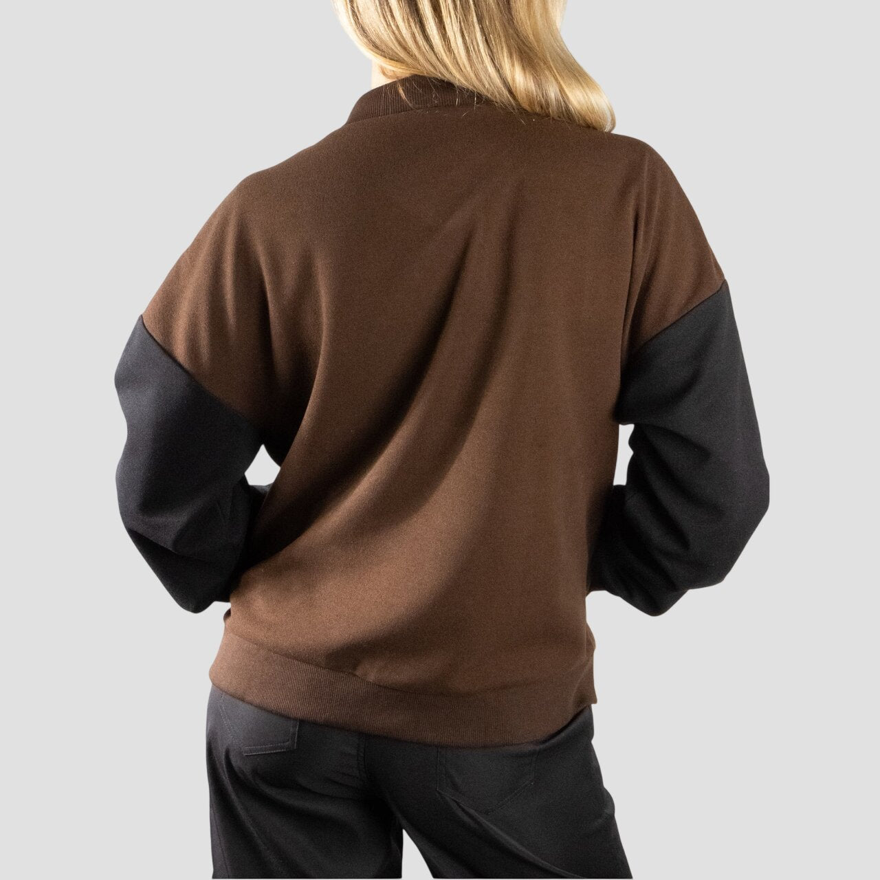 Women Dark Brown and Black Oversized Varsity Jacket