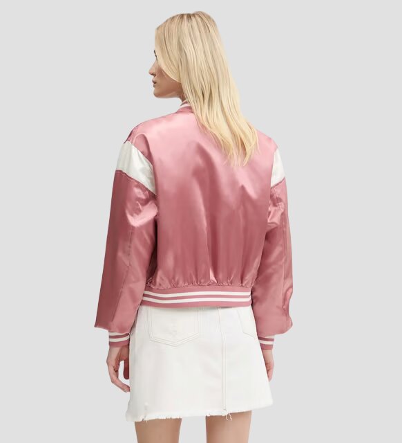 Women Pink and White Satin Varsity Jacket