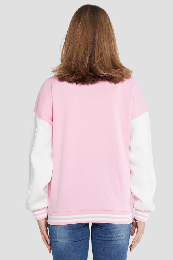 Women Pink and White Varsity Jacket