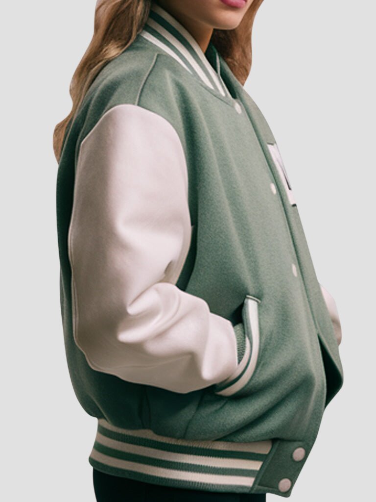 Women Premium Green and White Varsity Jacket