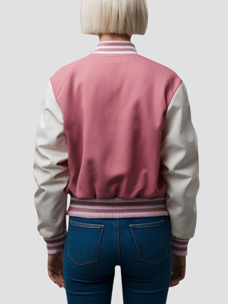 Women Premium Pink and White Varsity Bomber Jacket