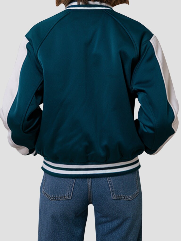 Women Premium Teal and White Varsity Jacket