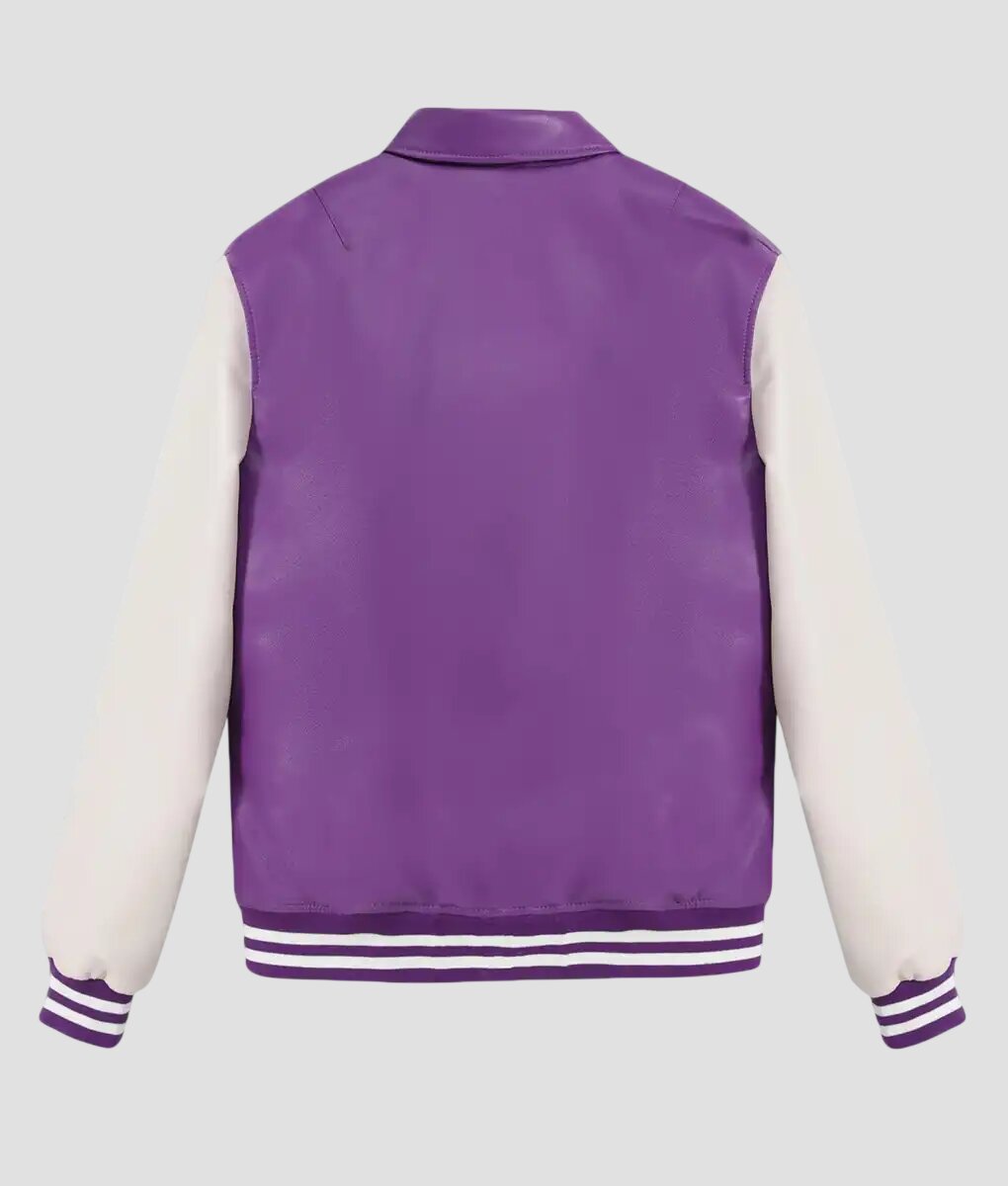 Women Purple and White Leather Varsity Jacket