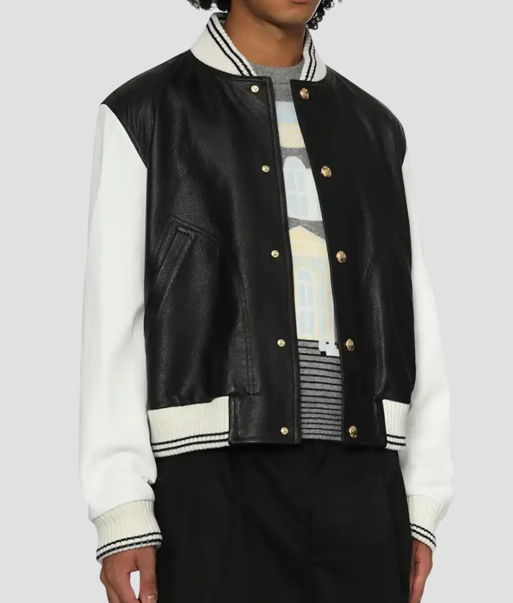 Women Stylish Black and White Leather Varsity Jacket