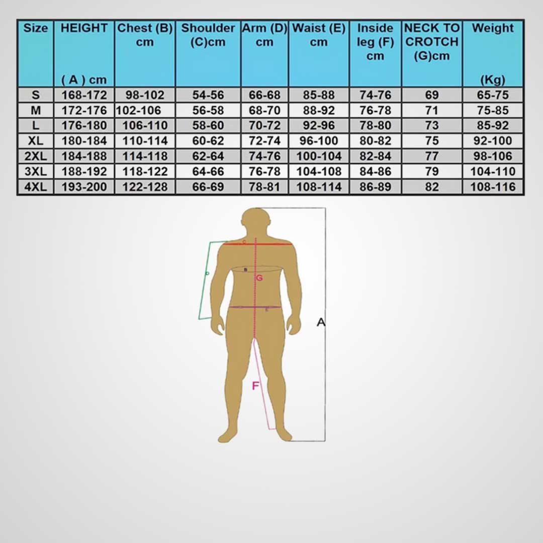 F1 Race Suits Size Chart