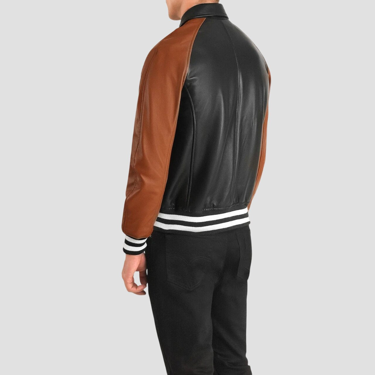 Men Black and Brown Leather Varsity Jacket