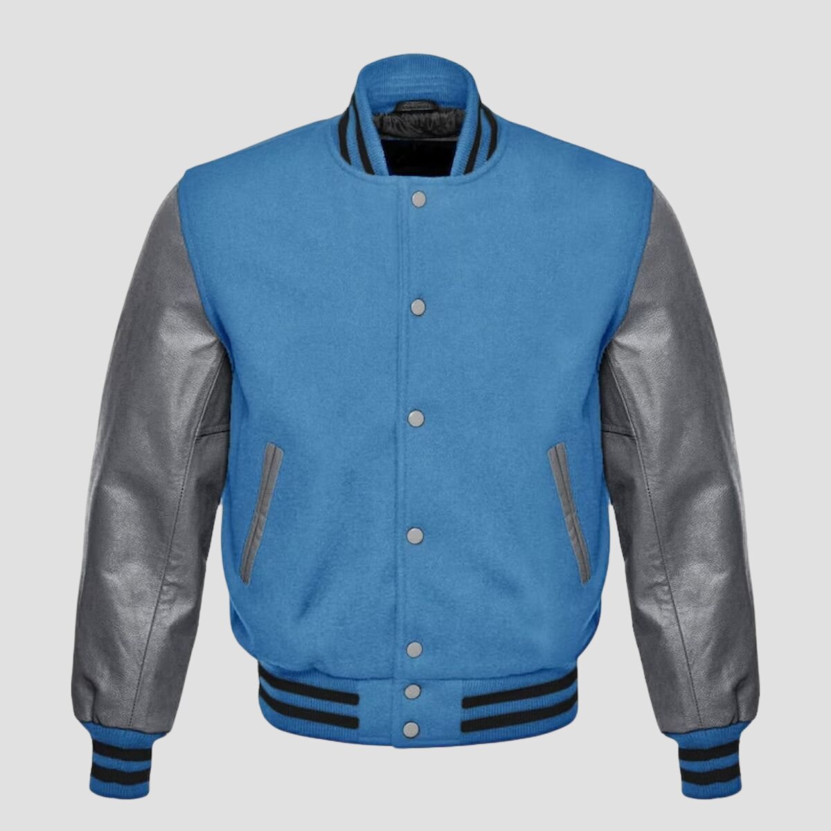 Men Blue and Grey Baseball Varsity Jacket
