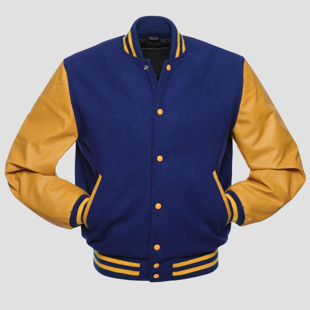 Men Blue and Yellow Hybrid Varsity Jacket