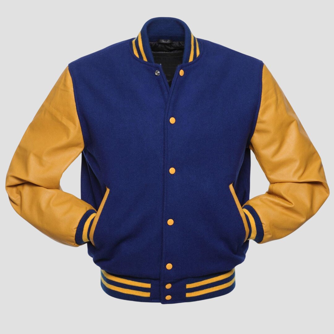 Men Blue and Yellow Hybrid Varsity Jacket
