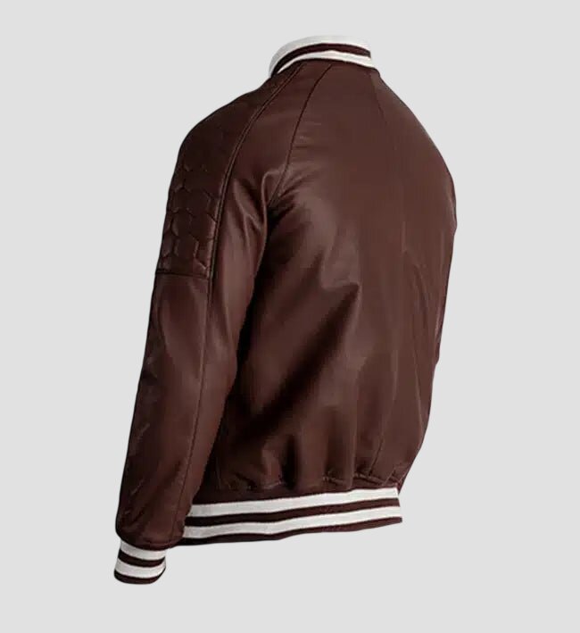 Men Maroon Premium Genuine Leather Varsity Jacket