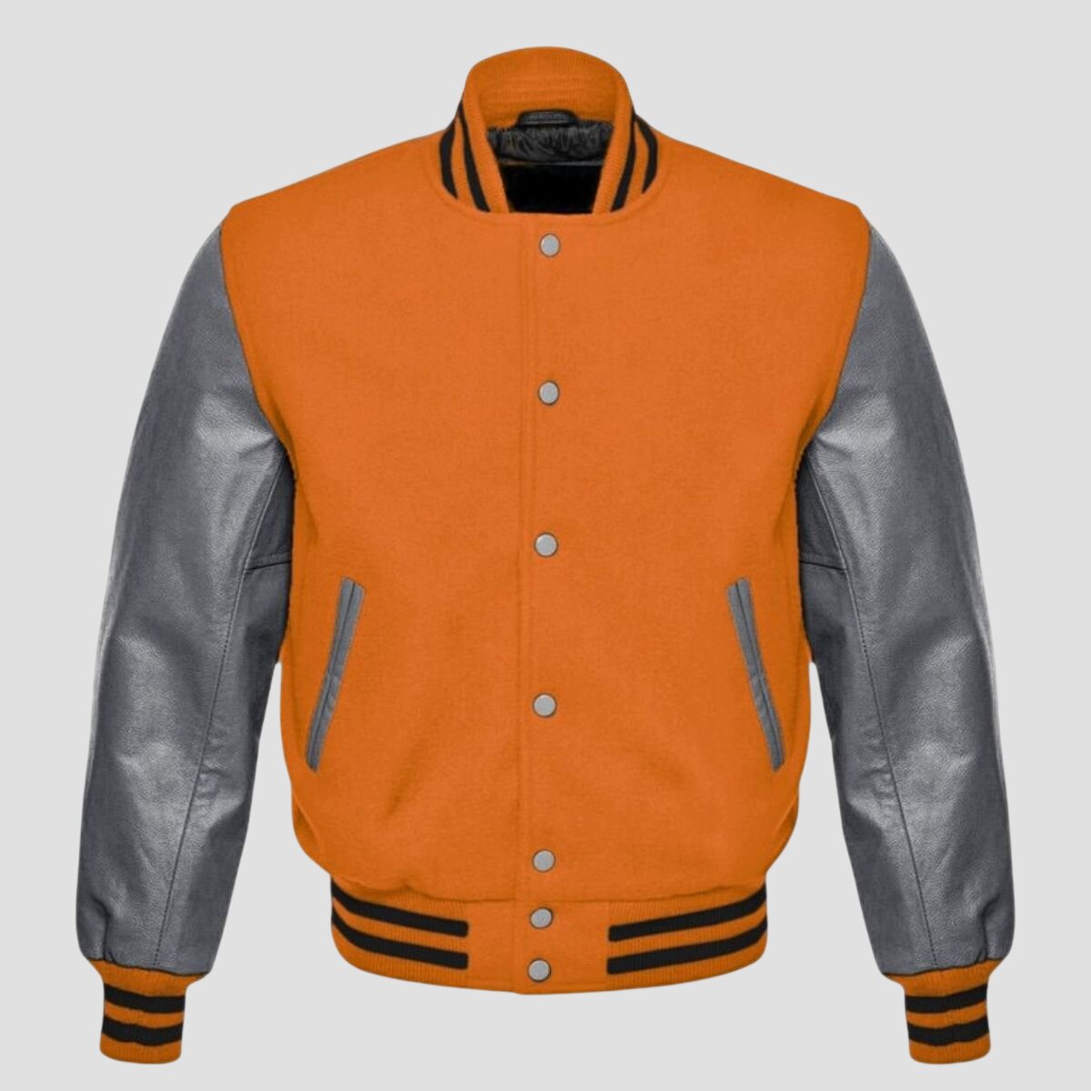Men Orange and Grey Baseball Varsity Jacket