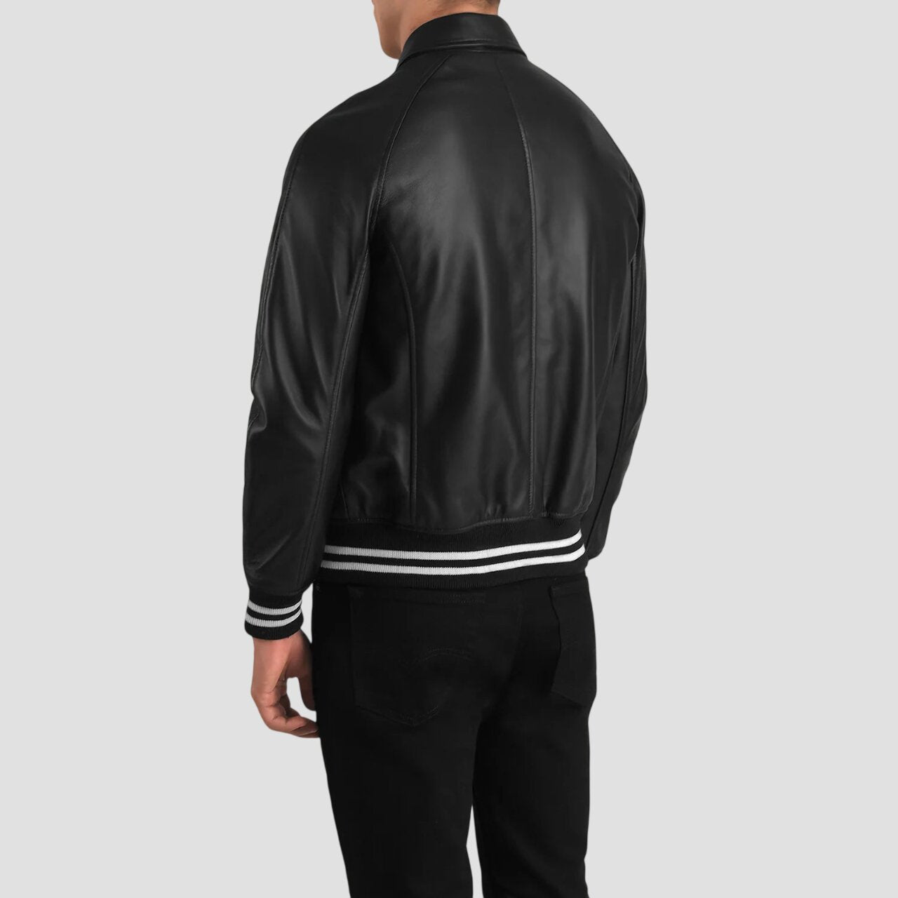 Men Timeless Black Leather Varsity Jacket