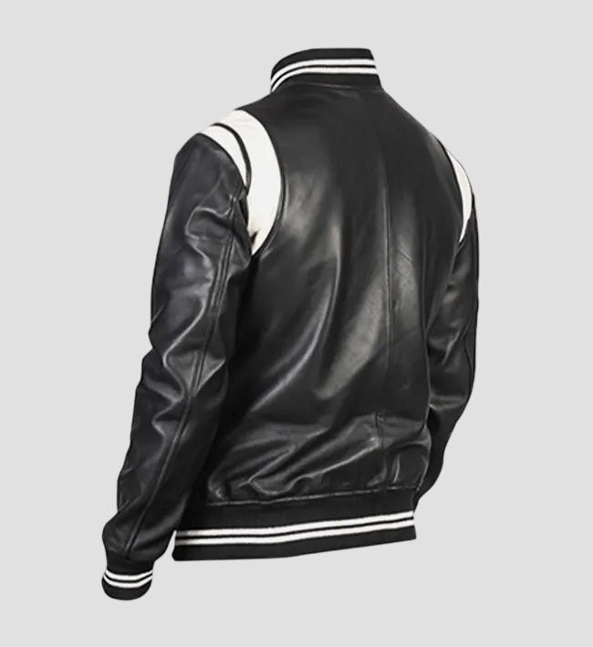 Men Trendy Black Real Leather Varsity Jacket