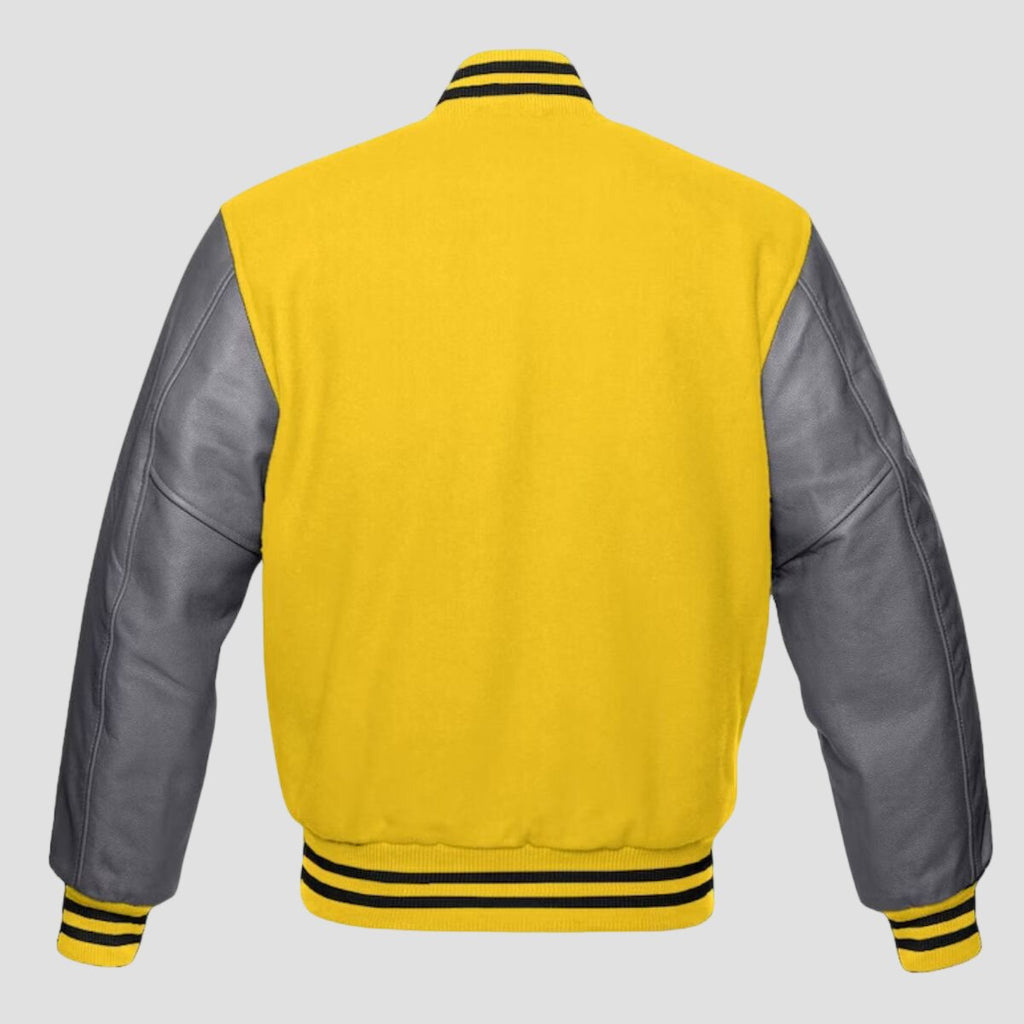 Men Yellow and Gray Baseball Varsity Jacket