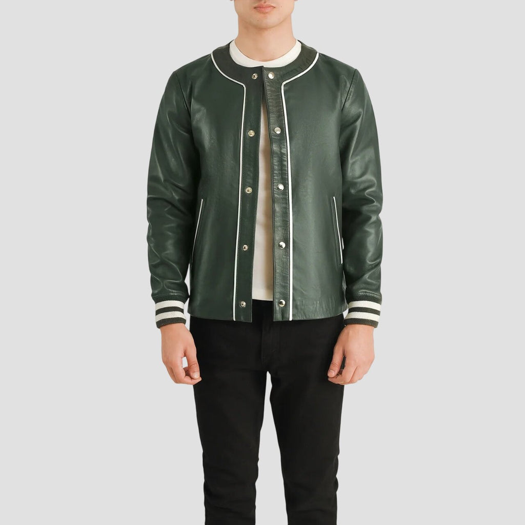 Men's Timeless Green Leather Varsity Jacket