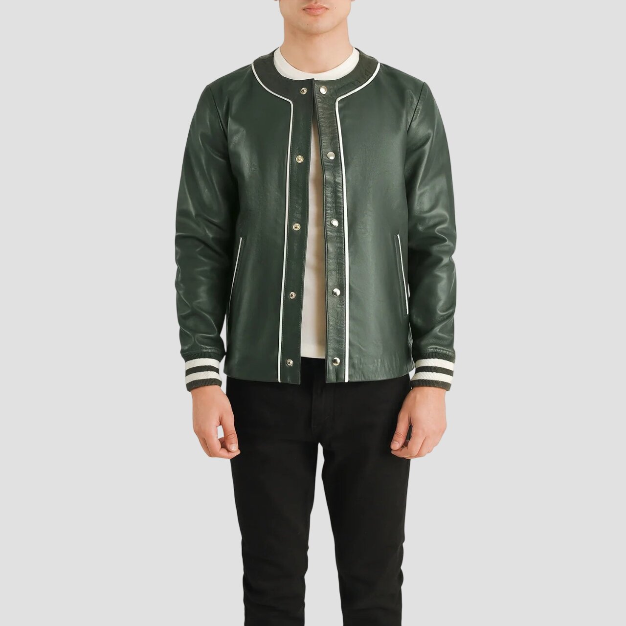 Men's Timeless Green Leather Varsity Jacket