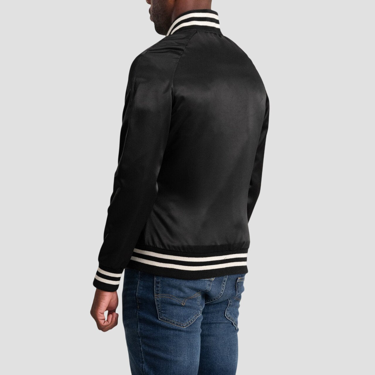 Men Premium Black Satin Varsity Jacket