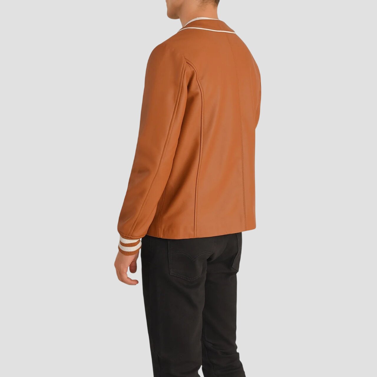 Men Tan Brown Leather Varsity Jacket