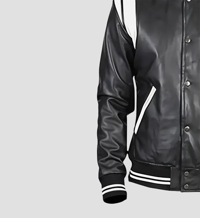 Men Trendy Black Real Leather Varsity Jacket