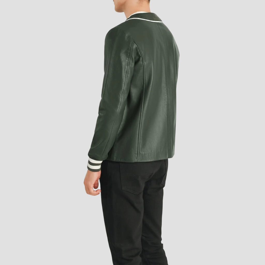 Men's Timeless Green Leather Varsity Jacket
