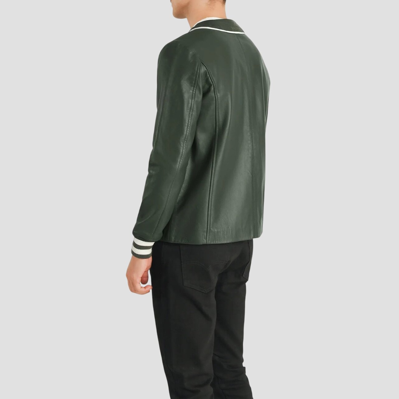 Men's Timeless Green Leather Varsity Jacket