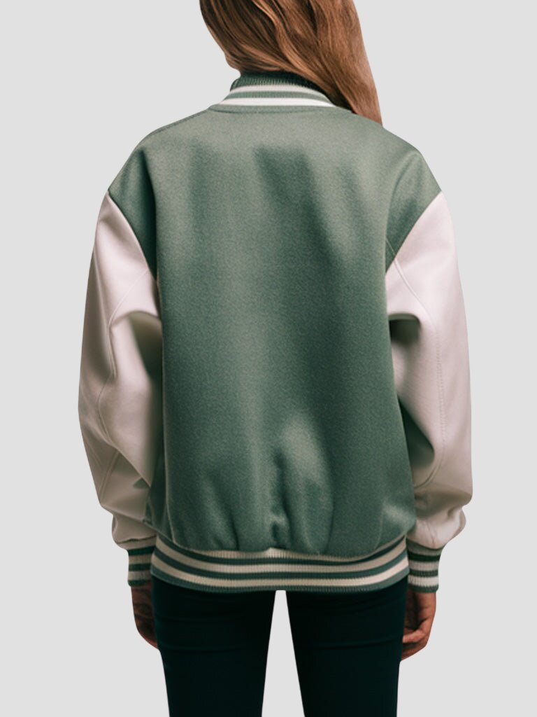 Women Premium Green and White Varsity Jacket