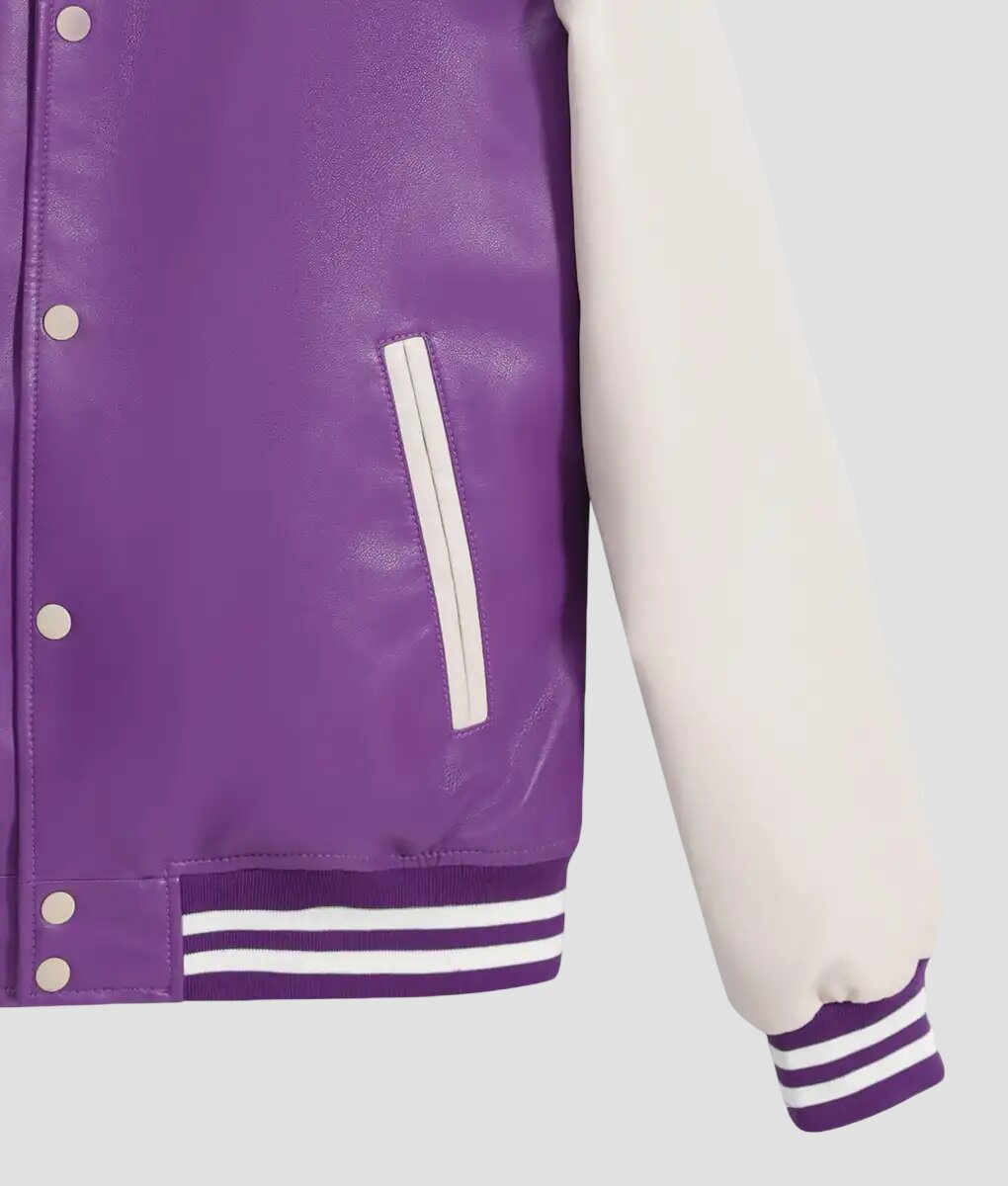 Women Purple and White Leather Varsity Jacket