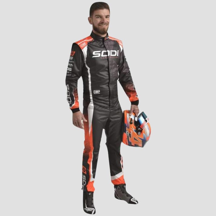 Stylish Black & Orange Kart Racing Suit