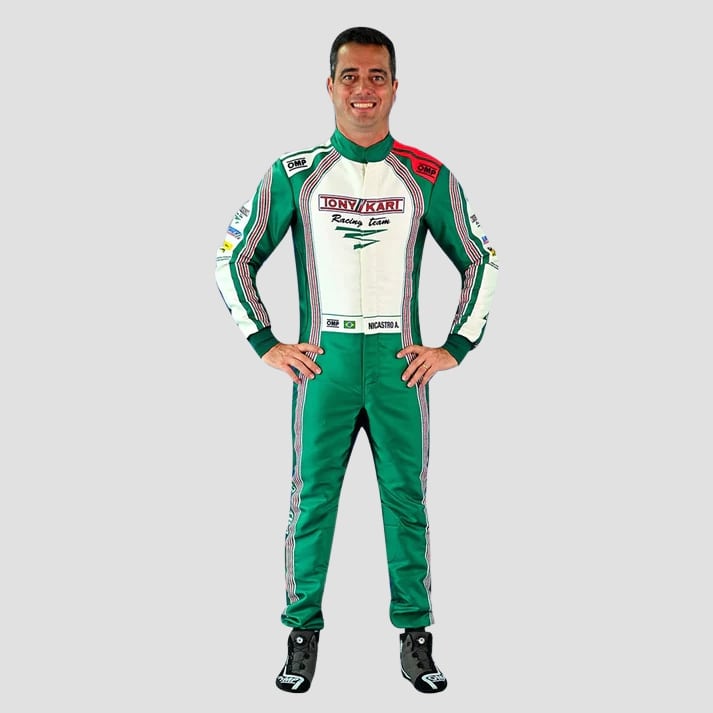 Stylish Green & White Kart Racing Suit