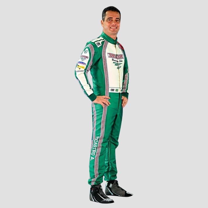 Stylish Green & White Kart Racing Suit