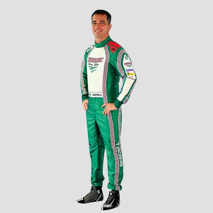 Stylish Green & White Kart Racing Suit
