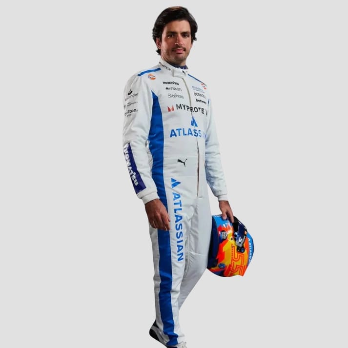 White & Blue Performance Racing Suit Inspired by Pro Driver Style