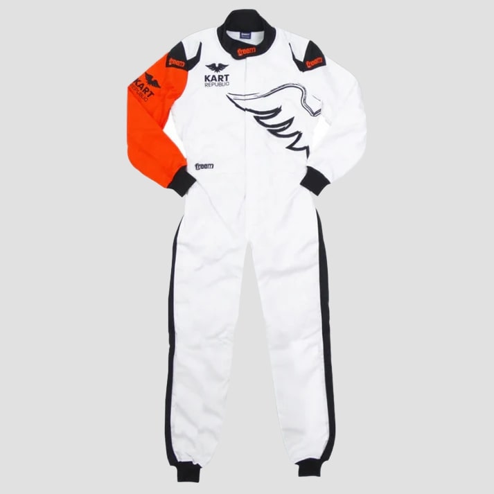 White & Orange Pro Kart Racing Suit
