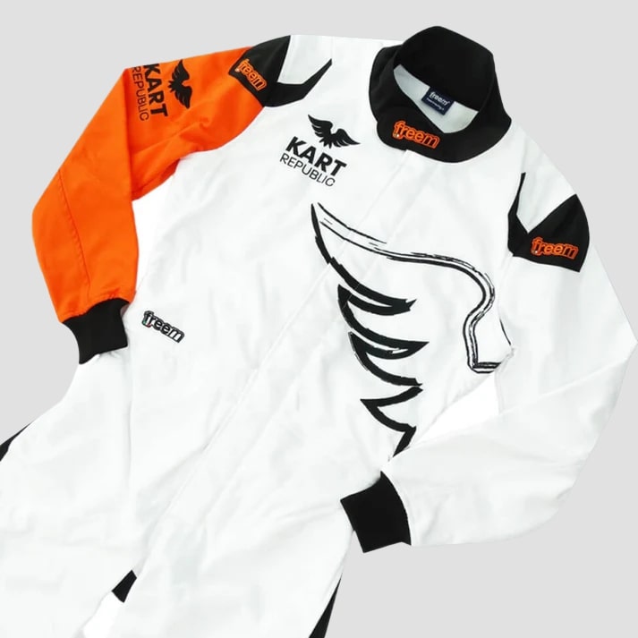White & Orange Pro Kart Racing Suit