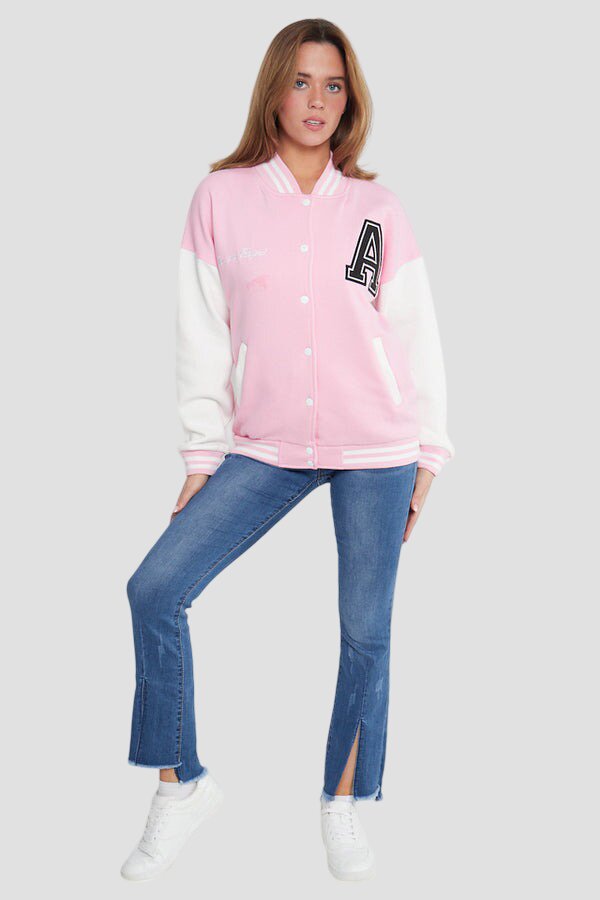 Women Pink and White Varsity Jacket