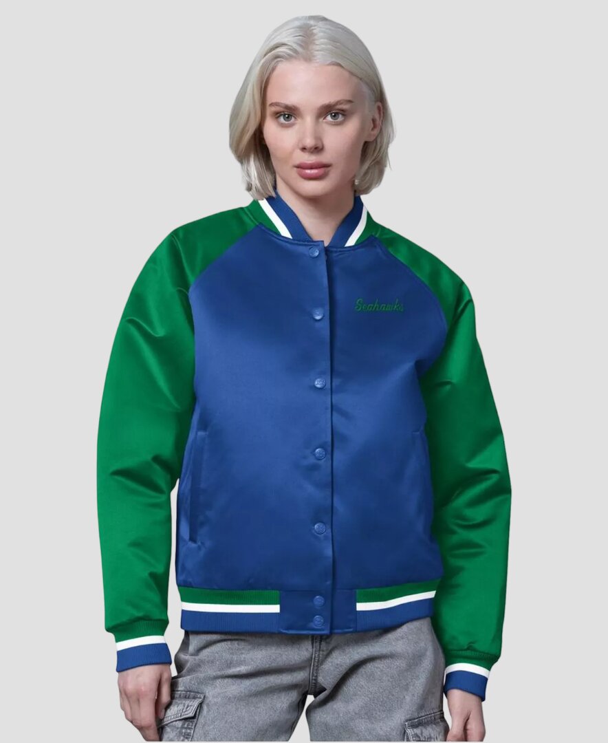Women Seattle Seahawks Satin Varsity Jacket